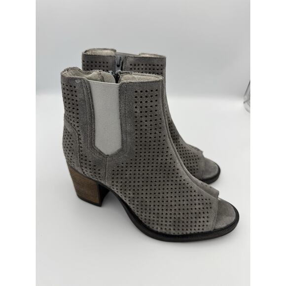 Bos. & Co. Shoes - Bos. & Co Grey Perforated Peep Toe Heeled Ankle Booties Briana Boots Women’s 7.5